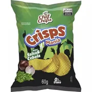Salgadinhos: BATATA CRISPS SALSA E CEBOLA - O snack Batata Crisps Salsa e Cebola de 60g (ou em formatos e pesos aproximados de 50g a 68g) está disponível no mercado brasileiro por meio de diferentes marcas populares.