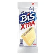 Chocolate: BIS XTRA BRANCO - O Bis Xtra Branco é a versão individual e turbinada do clássico wafer da Lacta, trazendo uma cobertura muito mais generosa de chocolate branco e uma crocância intensificada em formato de barra de 45g