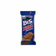 Chocolate: BIS XTRA ORIGINAL - O Bis Xtra Original é a versão em barra individual do famoso wafer da Lacta. Ele combina camadas de wafer super crocante com uma cobertura muito mais generosa e grossa de chocolate ao leite real.