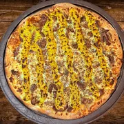 Sabores Especiais: Filé Na Mostarda - Pizza Gigante (Ingredientes: Molho de Tomate, Mussarela, Filé de Carne Bovina em Tiras, Mostarda, Orégano)