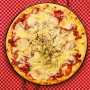 Pizzas Salgadas: 12-Calabresa 2 - Pizza Grande (Ingredientes: Azeitona, Calabresa, Cebola, Molho de Tomate, Mussarela, Orégano, Tomate)