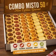 Combos mini: Combo misto 50 - 50 mini esfihinhas gourmet sabores carne, calabresa, catufrango, queijo e pizza.