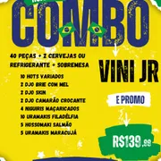 Combos: COMBO VINI JR 40 peças - 10 hots variados2 djo brie com mel2 djo skin2 djo camarão crocante4 niguiris maçaricados10 Uramakis Filadélfia5 hossomaki salmão5 uramakis maracujá