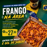 Torcida na Caixa: Frango na Área - Frango com Fritas, bacon e cheddar.