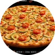 Tradicionais: Abobrinha - Pizza Grande (Ingredientes: Abobrinha, Alho Frito, Azeitonas, Mussarela, Orégano, Tomate Cereja)