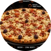Tradicionais: Aliche - Pizza Grande (Ingredientes: Aliche, Azeitonas, Mussarela, Orégano, Parmesão, Tomate)