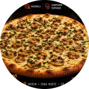 Especiais: Champignon - Pizza Grande (Ingredientes: Azeitonas, Bacon, Champignon Temperado, Mussarela, Orégano)