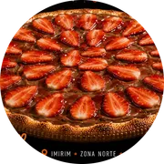 Doces: Moranguete - Pizza Grande (Ingredientes: Chocolate ao Leite, Geleia de Morango, Morango)