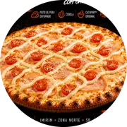 Especiais: Peito de Peru Defumado - Pizza Grande (Ingredientes: Azeitonas, Cebola, Cobertura Catupiry, Orégano, Parmesão, Peito de Peru Defumado, Tomate Cereja)