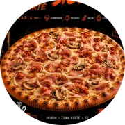 Especiais: Siciliana - Pizza Grande (Ingredientes: Azeitonas, Bacon, Cebola, Champignon, Coberto Com Mussarela, Orégano, Presunto)