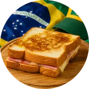 Sanduíches: Misto Quente - Hambúrguer (Ingredientes: 2 fatias de pão de forma, queijo e presunto de peru)