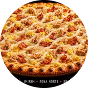 Especiais: Peruana - Pizza Grande (Ingredientes: Atum Sólido, Azeitonas, Bacon, Cebola, Cobertura Catupiry, Orégano, Ovos)