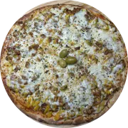 Tradicional: Carne na Mostarda - Pizza Pequena (Ingredientes: Molho de Tomate,  Mussarela, Strogonoff de Carne, Mostarda,  Orégano)