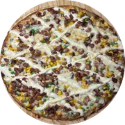 Tradicional: Mineira - Pizza Pequena (Ingredientes: Molho,  Mussarela,  Bacon, Palmito, Catupiry,  Milho,  Ervilha)