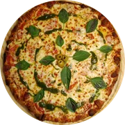 Tradicional: Margherita - Pizza Pequena (Ingredientes: Molho de Tomate,  Mussarela,  Tomate, Manjericão, Orégano, Pesto)