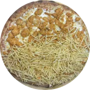 Tradicional: Strogonoff De Frango - Pizza Pequena (Ingredientes: Strogonoff de Frango, Molho de Tomate, Mussarela, Orégano, Batata Palha)