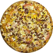 Tradicional: Moda da Casa Suprema - Pizza Pequena (Ingredientes: Molho de Tomate,  Mussarela, Frango Desfiado, Bacon,  Tomate,  Ovo,  Milho,  Orégano)