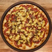 Sabores Tradicionais: T- Lombo Com Abacaxi - Pizza Gigante (Ingredientes: Molho de Tomate, Mussarela, Lombo, Abacaxi e Orégano.)