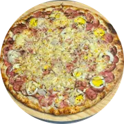 Tradicional: Baiana - Pizza Pequena (Ingredientes:  Calabresa,  Cebola,  Mussarela,  Orégano, Molho de Tomate, Pimenta Calabresa,  Ovo)