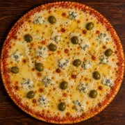 Salgadas: 4 Queijos - Pizza Grande (Ingredientes: Molho, Mussarela, Catupiry, Provolone, Gorgonzola, Orégano)