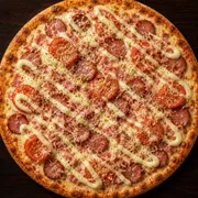 Salgadas: Gostosona - Pizza Grande (Ingredientes: Molho, Mussarela, Calabresa, Presunto, Tomate, Catupiry, Parmesão, Orégano)