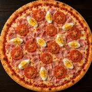 Salgadas: Roma - Pizza Grande (Ingredientes: Molho, Mussarela, Presunto, Tomate, Ovo, Orégano)
