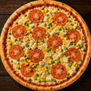 Salgadas: Vegetariana - Pizza Grande (Ingredientes: Molho, Mussarela, Ervilha, Milho, Palmito, Tomate, Orégano)