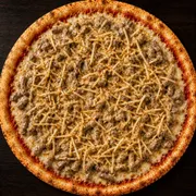 Salgadas: Strogonoff de Carne - Pizza Grande (Ingredientes: Molho, Mussarela, Orégano, Strogonoff, Batata Palha)