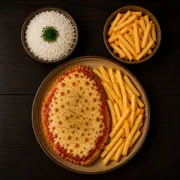 Pratos: Parmegiana de Frango - Prato | G (Ingredientes: Arroz Branco, Fritas, Molho de tomate)