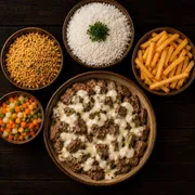 Pratos: Filé Especial - Prato | G (Ingredientes: Filé, Catupiry, Seleta de Legumes, Farofa, Arroz Branco, Fritas)