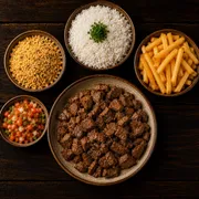Pratos: Filé à Moda - Prato | G (Ingredientes: Filé, Vinagrete, Farofa, Arroz Branco, Fritas)