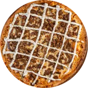 Carnes: Filé com Creme de Alho - Pizza Pequena (Ingredientes: Filé, Molho, Extra Mussarela, Creme de alho)