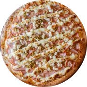 Carnes: Lombo Especial - Pizza Pequena (Ingredientes: Molho, Extra Mussarela, Lombo, Palmito, Requeijão, Azeitona verde)