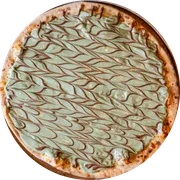 Doces: Creme de pistache com Nutella - Pizza Pequena (Ingredientes: Creme de pistache, Tiras de Nutella)