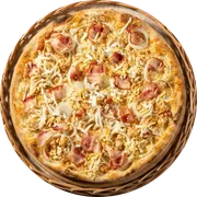 Tradicional: 11. DO CHEFF - Pizza Grande (Ingredientes: Molho de Tomate, Muçarela, Peito de frango desfiado, Ovos, Cebola, Bacon, Orégano)