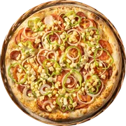 Tradicional: 16. NOBRE - Pizza Grande (Ingredientes: Molho de Tomate, Muçarela, Calabresa, Tomate, Palmito, Cebola, Pimentão, Orégano)