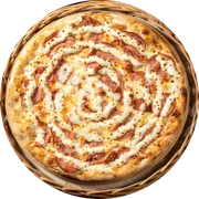 Cremosa: 28. CREMOSA DE LOMBO - Pizza Grande (Ingredientes: Molho de Tomate, Muçarela, Lombo tipo canadense, Catupiry, Orégano)