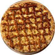 Doce: 34. BANANA NEVADA - Pizza Grande (Ingredientes: Muçarela, Banana, Chocolate branco gratinado)