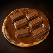 Doces: Esfiha Kit Kat preto - Massa de esfiha com fubá, chocolate ao leite e Kit Kat preto