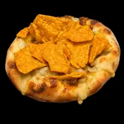 Esfihas salgadas: Esfiha Nachos - Massa de esfiha com fubá, queijo mussarela, carne moida ao molho vermelho e doritos