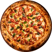 Especiais: Pizza Caprese - Pizza Gigante (Ingredientes: Molho de Tomate, Mussarela, Mussarela de Búfala, Tomate Cereja, Manjericão)