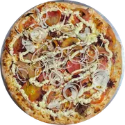 Especial: 46. CARNE SECA - Pizza Grande (Ingredientes: Molho de Tomate, Muçarela, Carne seca desfiada, Tomate, Cebola, Catupiry, Orégano)