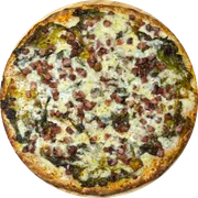 Tradicional: Escarola c/ Bacon - Pizza Pequena (Ingredientes: Molho de Tomate,  Escarola,  Bacon, Mussarela, Orégano)