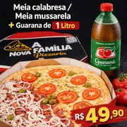 Promoçao da Semana: 1/2 mussarela 1/2 calabresa acebolada+GUARANÁ ANTARTICA1LITROL - molho da casa ,1/2 mussarela e tomate 1/2 calabresa acebolada, azeitonas