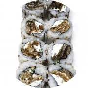 Uramaki: Skin 08 Peças - Enrolado de Alga, Arroz por Fora, Pele de salmão Grelhada, Cheese, Cebolinha e Gergelim
