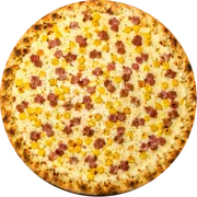 Tradicionais: Bacon c/ Milho - Pizza Grande (Ingredientes: Molho de Tomate, Mussarela, Bacon, Milho, Orégano)