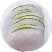 Sashimi: Peixe Branco c/ raspas de limão siciliano 08 Peças - Sashimi Normal (Ingredientes: Peixe Branco)