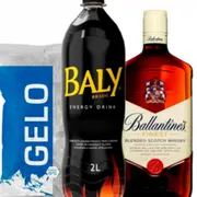 KITS Destilados: Kit Ballantaines - 1 Ballantaines + 1 baly 2 litros + 1 gelo 3 kilos + 1 gelo de sabor