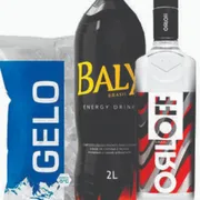 KITS Destilados: Kit de Orloff - 1 Orloff + 1 baly 2 litros + 1 gelo 3 kilos + 1 gelo de sabor