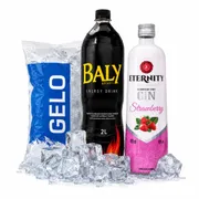 KITS Destilados: Kit Gin Eternity Morango - 1 Gin de Morango + 1 baly 2 litros + 1 gelo 3 kilos + 1 gelo de sabor